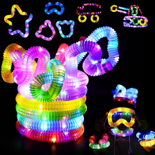 Knicklicht Pop Tubes 12 Stück, Mitgebsel Kindergeburtstag, Knicklichter LED Pop Tubes Fidget Toys Leuchtstäbe Armbänder Party Deko Set, Sensorik Spielzeug Halloween Weihnachtstag Sensorik Spielzeug von Corpower
