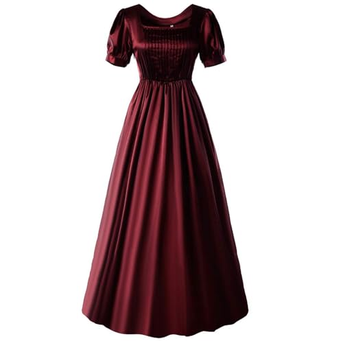 Cos-Animefly Damenkleid, Vintage-Stil, hohe Taille, Nachstellung, Ballkleid, viktorianisches Tee-Gewand, Rot/Ausflug, einfarbig (Getaway Solids), Medium von Cos-Animefly