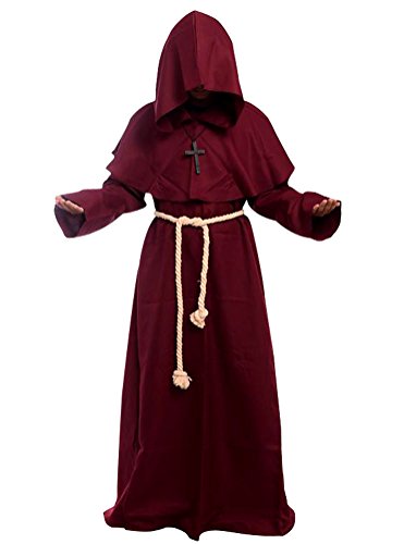 Cos2be Mittelalterlicher Priester Mönch Robe Kapuzenumhang Zauberer Zauberer Umhang, Weinrobe, XXX-Large von Cos2be