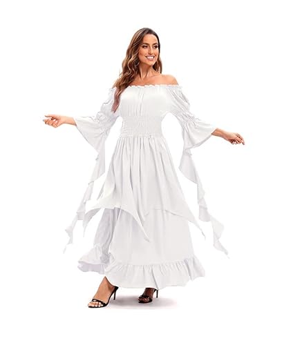 Viktorianisches Hochzeitskleid mit Luftschlangen Renaissance Fair Gothic Schulterfrei Mittelalter Kostüm, Weiss/opulenter Garten, S-M Viktorianisches Hochzeitskleid mit Luftschlangen Renaissance Fair Gothic Schulterfrei Mittelalter Kostüm, Weiss/opulenter Garten, S-M von Cos2be