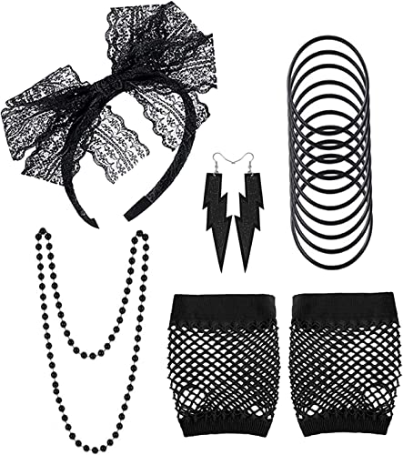 CosCool 80er Jahre Kostüm Accessoires Outfit Damen Set, Tutu Rock Ohrring Halskette Neon-Brillengläser Beinlinge für Frauen Mädchen Erwachsene 80 Jahre Thema Party Karneval Fasching Schwarz von CosCool