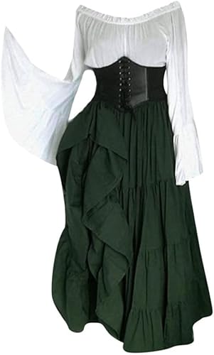 CosCool Damen Retro Mittelalter Kleid mit Trompetenärmel, Mittelalterliche Viktorianischen Königin Kleider Renaissance Gotisch Maxikleid Karneval Halloween Party Prinzessin Kostüm Grün XL CosCool Damen Retro Mittelalter Kleid mit Trompetenärmel, Mittelalterliche Viktorianischen Königin Kleider Renaissance Gotisch Maxikleid Karneval Halloween Party Prinzessin Kostüm Grün XL von CosCool