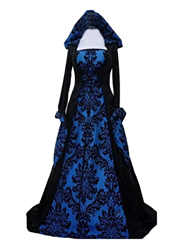 Damen Gothic Kleidung Mittelalter Kleid, Vintage Bodenlangen Gebunden Taille Maxikleid mit Kapuze Prinzessin Renaissance Cosplay Dress Party Festlich Halloween Karneval Kostüm Blau M Damen Gothic Kleidung Mittelalter Kleid, Vintage Bodenlangen Gebunden Taille Maxikleid mit Kapuze Prinzessin Renaissance Cosplay Dress Party Festlich Halloween Karneval Kostüm Blau M von CosCool
