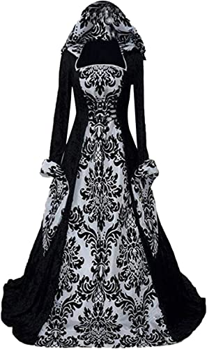 Damen Gothic Kleidung Mittelalter Kleid, Vintage Bodenlangen Gebunden Taille Maxikleid mit Kapuze Prinzessin Renaissance Cosplay Dress Party Festlich Halloween Karneval Kostüm Schwarz XXL Damen Gothic Kleidung Mittelalter Kleid, Vintage Bodenlangen Gebunden Taille Maxikleid mit Kapuze Prinzessin Renaissance Cosplay Dress Party Festlich Halloween Karneval Kostüm Schwarz XXL von CosCool