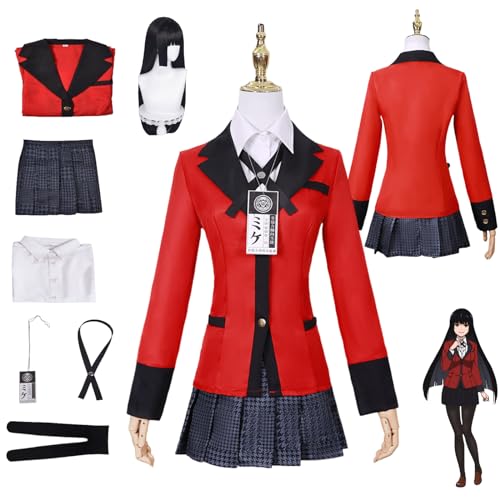 CosDance Anime Jabami Yumeko Cosplay Kostüm Outfit Kakegurui Uniform Komplettset Halloween Party Dress Up Anzug mit Perücke für Frauen Mädchen (2XL) von CosDance