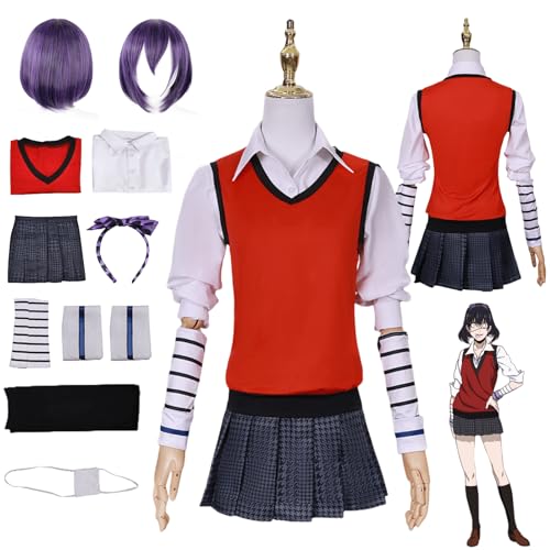 CosDance Anime Midari Ikishima Cosplay Kostüm Outfit Kakegurui Uniform Komplettset Halloween Party Dress Up Anzug mit Perücke für Frauen Mädchen (XL) von CosDance