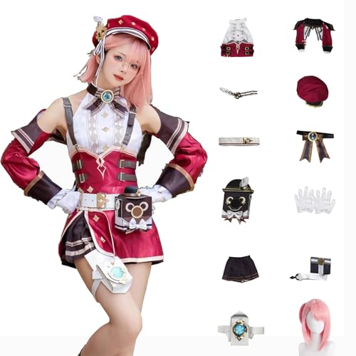 Genshin Impact Cosplay Charlotte Kostüm Spielcharakter Charaktere Navia Lyney Outfit mit Perücke Kopfschmuck Full Set Halloween Dress Up Uniform Kleider Anzug für Mädchen Frauen (2XL) von CosDance
