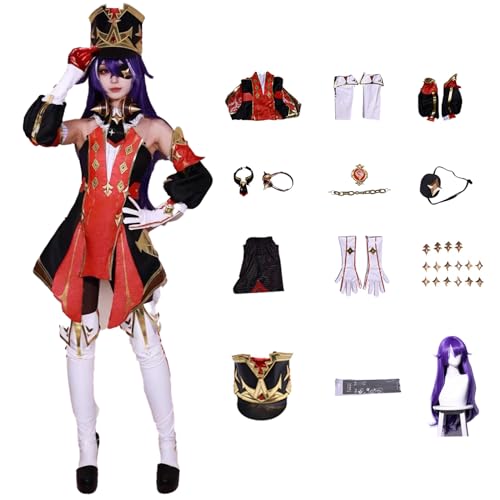 Genshin Impact Cosplay Chevreuse Kostüm Spielcharakter Charaktere Navia Lyney Outfit mit Perücke Kopfschmuck Full Set Halloween Dress Up Uniform Kleider Anzug für Mädchen Frauen (2XL) von CosDance