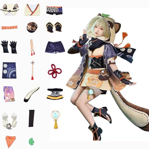 Genshin Impact Cosplay Sayu Kostüm Spielcharakter Charaktere Navia Lyney Outfit mit Perücke Kopfschmuck Full Set Halloween Dress Up Uniform Kleider Anzug für Mädchen Frauen (3XL) von CosDance