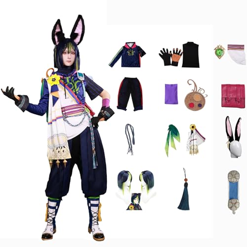 Genshin Impact Cosplay Tighnari Kostüm Spielcharakter Charaktere Outfit mit Perücke Kopfschmuck Full Set Halloween Dress Up Uniform Kleider Anzug für Mädchen Frauen (M) von CosDance