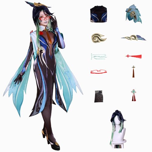 Genshin Impact Cosplay Xianyun Kostüm Spielcharakter Charaktere Navia Lyney Outfit mit Perücke Kopfschmuck Full Set Halloween Dress Up Uniform Kleider Anzug für Mädchen Frauen (M) von CosDance