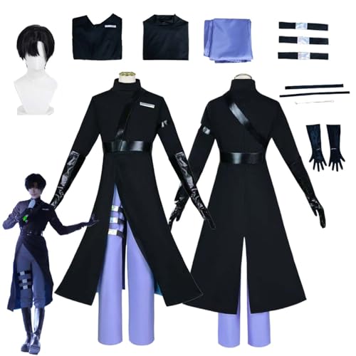 CosDogs Anime Alien Stage Ivan Cosplay Kostüm mit Perücke Schwarzer Mantel Zubehör Damen Herren Kinder Outfit Halloween Karneval Kleid Overall Kimono Anzug von CosDogs