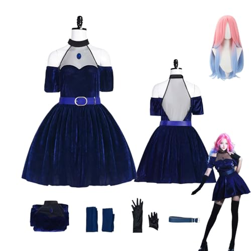CosDogs Anime Alien Stage Mizi Cosplay Kostüm mit Perücke Blaues Kleid Zubehör Damen Herren Kinder Outfit Halloween Karneval Kleid Overall Kimono Anzug von CosDogs