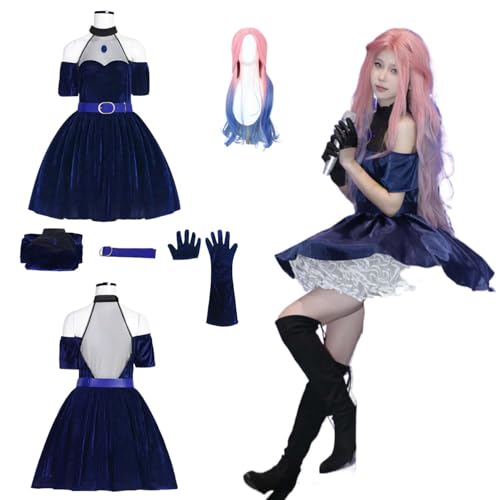 CosDogs Anime Alien Stage Mizi Cosplay Kostüm mit Perücke Zubehör Herren Damen Unisex Mädchen Kinder Outfit Halloween Karneval Weihnachtsfeier Blaues Kleid Komplettset Kleidung Rollenspiel Kimono von CosDogs