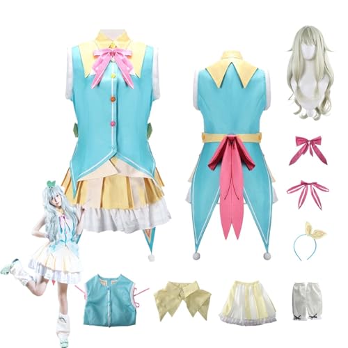 CosDogs Anime Buntes Bühnen Kusanagi Nene Cosplay Kostüm mit Perücke für Frauen und Männer zum Verkleiden blaue Bluse gelber Rock komplettes Zubehör Halloween Karneval Party Rollenspiel Outfits CosDogs Anime Buntes Bühnen Kusanagi Nene Cosplay Kostüm mit Perücke für Frauen und Männer zum Verkleiden blaue Bluse gelber Rock komplettes Zubehör Halloween Karneval Party Rollenspiel Outfits von CosDogs