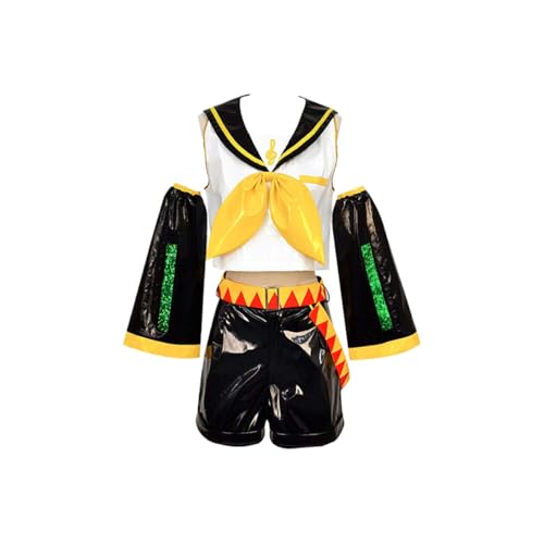 CosDogs Anime Buntes Bühnenkostüm Kagamine Rin Cosplay mit Perücke für Frauen und Männer zum Verkleiden weiße Bluse schwarze Shorts komplettes Zubehör Halloween Karneval Party Rollenspiel Outfits CosDogs Anime Buntes Bühnenkostüm Kagamine Rin Cosplay mit Perücke für Frauen und Männer zum Verkleiden weiße Bluse schwarze Shorts komplettes Zubehör Halloween Karneval Party Rollenspiel Outfits von CosDogs