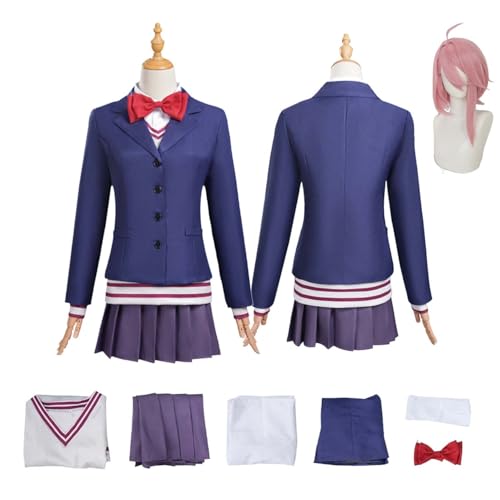 CosDogs Anime Dandadan Aira Shiratori Cosplay Kostüm mit Perücke Blau Rock Zubehör Frauen Männer Kinder Outfit Halloween Karneval Kleid Overall Kimono Anzug von CosDogs