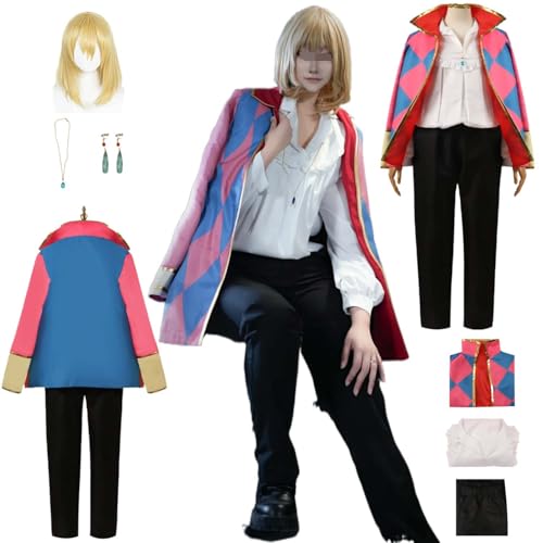 CosDogs Anime Das wandelnde Schloss Howl Cosplay Kostüm mit Perücke Hemd Mantel Accessoires Herren Damen Erwachsene Kinder Outfit Halloween Karneval Rollenspiel Anzug Kimono von CosDogs