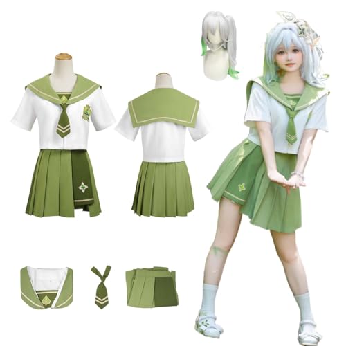CosDogs Anime Genshin Impact Nahida Cosplay Kostüm mit Perücke Rock Hemd Zubehör Herren Damen Mädchen Kinder Outfit Halloween Karneval Rollenspiel JK Schulkleid Komplettanzug von CosDogs