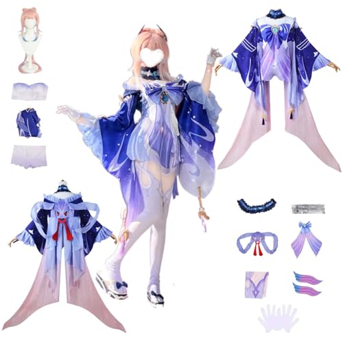CosDogs Anime Genshin Impact Sangonomiya Kokomi Cosplay Kostüm mit Perücke Mantel Kopfschmuck Zubehör Herren Damen Erwachsene Kinder Outfit Halloween Karneval Kleid Rollenspielanzug von CosDogs