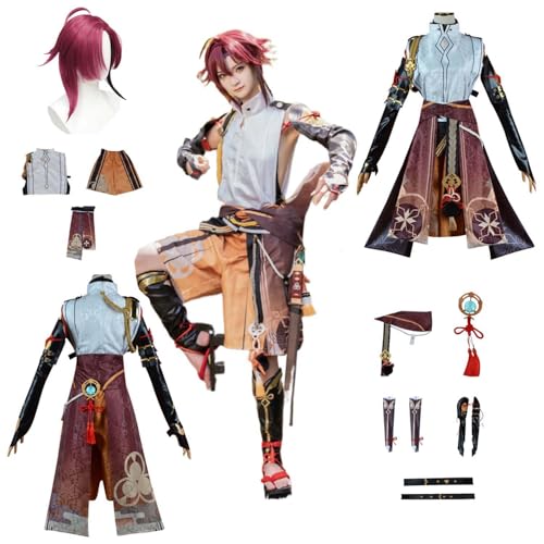 CosDogs Anime Genshin Impact Shikanoin Heizou Cosplay Kostüm mit Perücke Shorts Zubehör Herren Damen Erwachsene Kinder Outfit Halloween Karneval Kleid Rollenspielanzug von CosDogs