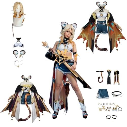 CosDogs Anime Genshin Impact Xilonen Cosplay Kostüm mit Perücke Schwanz Kopfschmuck Ringen Zubehör Herren Damen Kinder Outfit Halloween Karneval komplettes Kleid Rollenspielanzug CosDogs Anime Genshin Impact Xilonen Cosplay Kostüm mit Perücke Schwanz Kopfschmuck Ringen Zubehör Herren Damen Kinder Outfit Halloween Karneval komplettes Kleid Rollenspielanzug von CosDogs