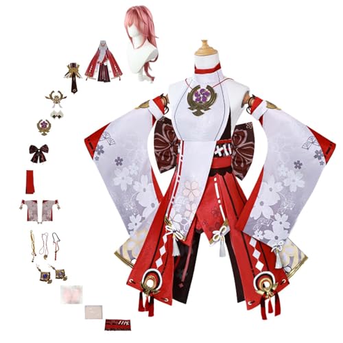 CosDogs Anime Genshin Impact Yae Miko Cosplay Kostüm mit Perücke Fuchsohren Kopfschmuck Accessoires Herren Damen Kinder Outfit Halloween Karneval Kleid Rollenspielanzug CosDogs Anime Genshin Impact Yae Miko Cosplay Kostüm mit Perücke Fuchsohren Kopfschmuck Accessoires Herren Damen Kinder Outfit Halloween Karneval Kleid Rollenspielanzug von CosDogs