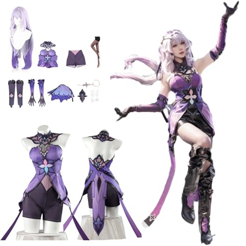CosDogs Anime Honkai Star Rail Black Swan Cosplay Kostüm mit Perücke Hut Zubehör Herren Damen Unisex Mädchen Kinder Outfit Halloween Karneval Weihnachtsfeier Rollenspiel Komplettanzug von CosDogs