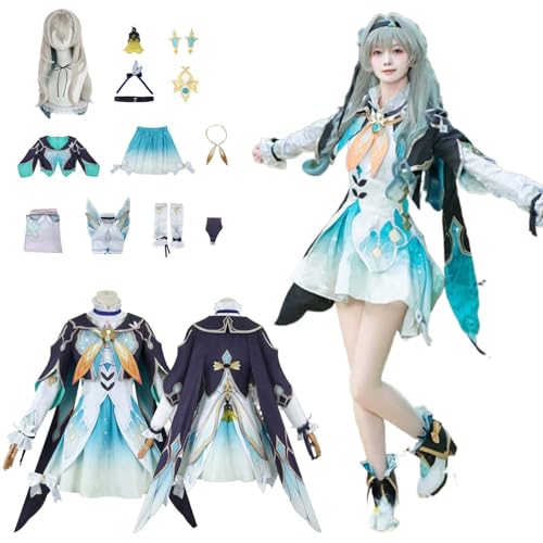 CosDogs Anime Honkai Star Rail Firefly Cosplay Kostüm mit Perücke Rock Kopfschmuck Zubehör Herren Damen Unisex Mädchen Kinder Outfit Halloween Karneval Weihnachtsfeier Rollenspiel Komplettanzug von CosDogs