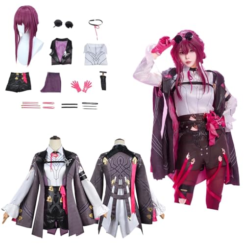 CosDogs Anime Honkai Star Rail Kafka Cosplay Kostüm mit Perücke Brille Zubehör Herren Damen Unisex Mädchen Kinder Outfit Halloween Karneval Weihnachtsfeier Rollenspiel Komplettanzug von CosDogs
