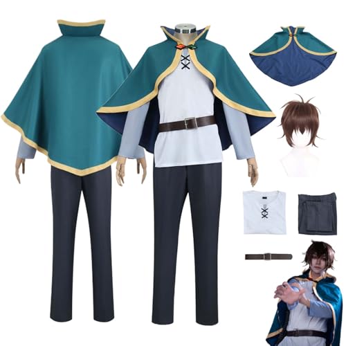 CosDogs Anime KaonoSuba God's Blessing On This Wonderful World Satou Kazuma Cosplay Kostüm mit Perücke Grüner Umhang Accessoires Damen Herren Kinder Outfit Halloween Karneval Kleid Jumpsuit Kimono von CosDogs
