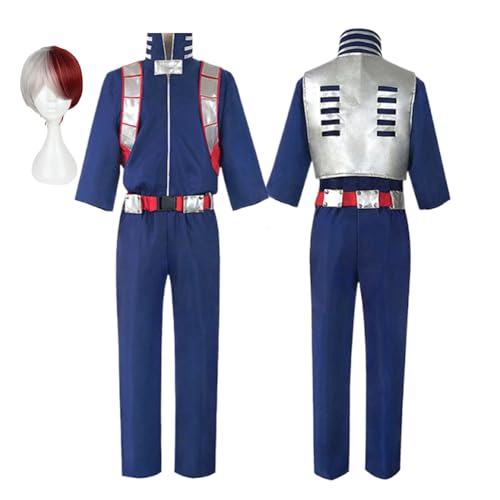 CosDogs Anime My Hero Academia Todoroki Shoto Cosplay Kostüm mit Perücke für Frauen und Männer zum Verkleiden blauer Schuluniformanzug komplettes Zubehör Halloween Karneval Party Rollenspiel Outfits von CosDogs