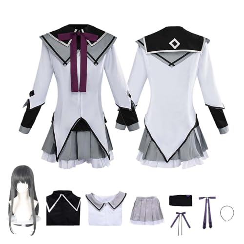 CosDogs Anime Puella Magi Madoka Magica Akemi Homura Cosplay Kostüm mit Perücke Weiß Grau Rock Zubehör Frauen Männer Kinder Outfit Halloween Karneval Kleid Kimono Anzug von CosDogs