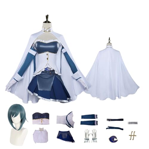 CosDogs Anime Puella Magi Madoka Magica Miki Sayaka Cosplay Kostüm mit Perücke Blau Weiß Rock Accessoires Damen Herren Kinder Outfit Halloween Karneval Kleid Kimono Anzug von CosDogs