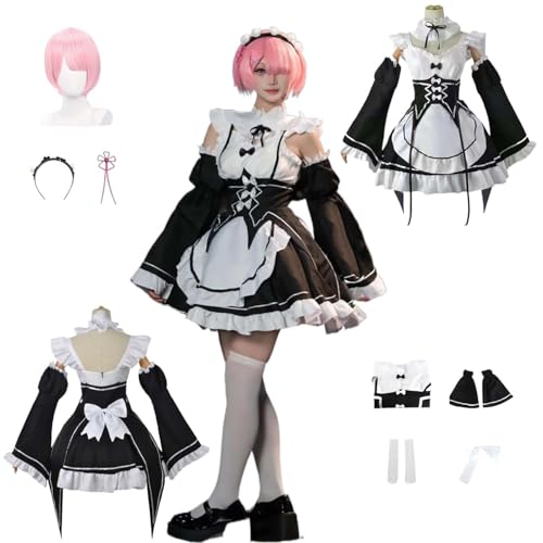 CosDogs Anime Re:Life in A Different World from Zero Ram Rem Cosplay Kostüm mit Perücke Kopfschmuck Accessoires Damen Herren Outfit Halloween Karneval Dienstmädchen Kleid Kimono CosDogs Anime Re:Life in A Different World from Zero Ram Rem Cosplay Kostüm mit Perücke Kopfschmuck Accessoires Damen Herren Outfit Halloween Karneval Dienstmädchen Kleid Kimono von CosDogs