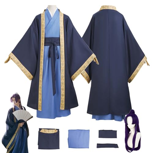 CosDogs Anime The Apothecary Diaries Jinshi Cosplay Kostüm mit Perücke Blau Hanfu Zubehör Damen Herren Kinder Outfit Halloween Karneval Kleid Jumpsuit Kimono Anzug von CosDogs