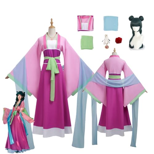 CosDogs Anime The Apothecary Diaries Maomao Cosplay Kostüm mit Perücke Rosa Lila Hanfu Zubehör Damen Herren Kinder Outfit Halloween Karneval Kleid Jumpsuit Kimono Anzug von CosDogs
