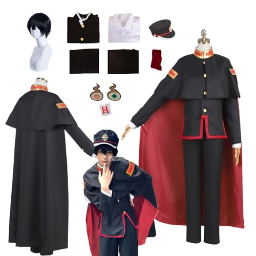 CosDogs Anime Toilet-bound Hanako-kun Hanako Cosplay Kostüm mit Perücke Schwarz Rot Cape Zubehör Damen Herren Kinder Outfit Halloween Karneval Kleid Jumpsuit Kimono Anzug von CosDogs
