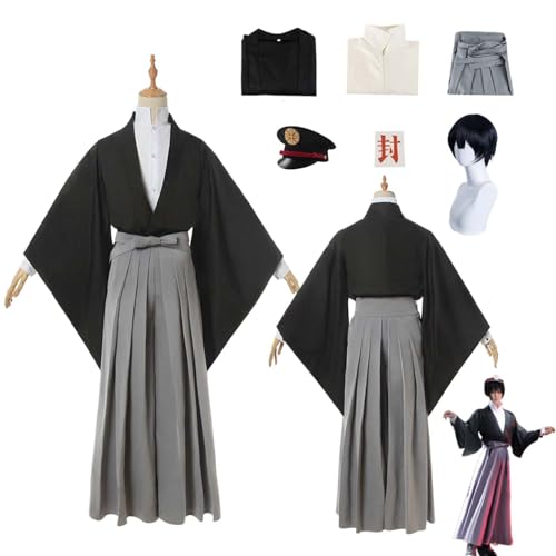 CosDogs Anime Toilet-bound Hanako-kun Yugi Tsukasa Cosplay Kostüm mit Perücke Schwarz Grau Kimono Zubehör Frauen Männer Kinder Outfit Halloween Karneval Kleid Overall von CosDogs
