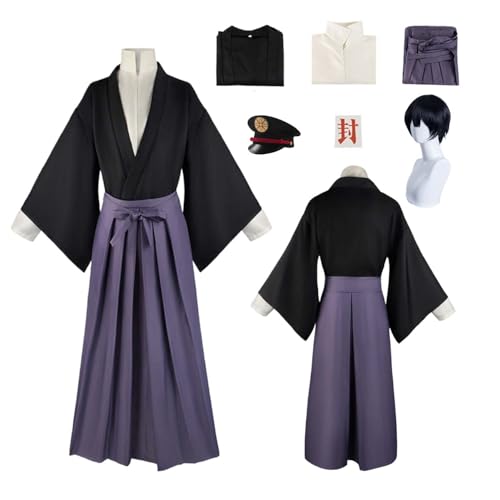 CosDogs Anime Toilet-bound Hanako-kun Yugi Tsukasa Cosplay Kostüm mit Perücke Schwarz Lila Kimono Zubehör Damen Herren Kinder Outfit Halloween Karneval Kleid Jumpsuit von CosDogs