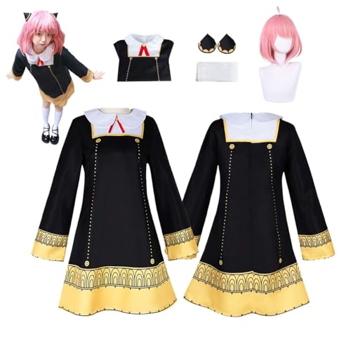 CosyDogs Anime SPY×FAMILY A'nya F'orger Cosplay Kostüm mit Perücke für Frauen und Mädchen schwarzes Kleid komplettes Set Anzug Zubehör Halloween Karneval Party Rollenspiel Outfits CosyDogs Anime SPY×FAMILY A'nya F'orger Cosplay Kostüm mit Perücke für Frauen und Mädchen schwarzes Kleid komplettes Set Anzug Zubehör Halloween Karneval Party Rollenspiel Outfits von CosDogs