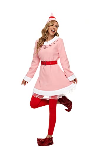 Jovi Kostüm Weihnachten Rosa Kleid Rot Gürtel Hose Urlaub Party Outfits für Erwachsene 2XL von CosIdol