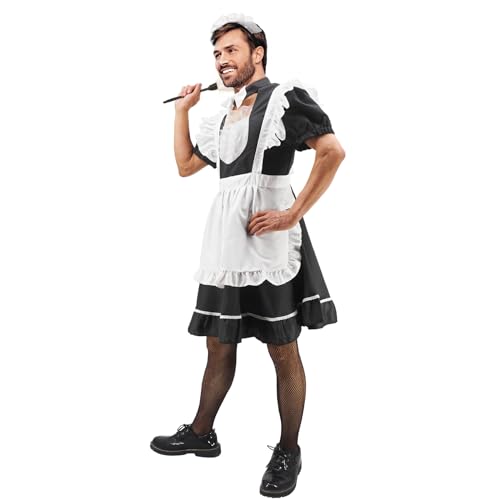 Herren Dienstmädchen Cosplay Kostüm Kleid Anzug Big Hemline Ausgestelltes Outfit Lustiges Bühnenauftritt Cosplay Set, schwarz und weiß, L Herren Dienstmädchen Cosplay Kostüm Kleid Anzug Big Hemline Ausgestelltes Outfit Lustiges Bühnenauftritt Cosplay Set, schwarz und weiß, L von CosInStyle