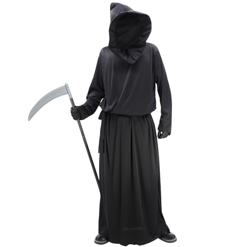 Sensenmann-Kostüm-Set für Damen und Herren, schwarzer Kapuzenmantel, Halloween, Cosplay, Phantom-Kostüme, Robe, Umhang, Umhang (schwarzer Umhang) von CosInStyle