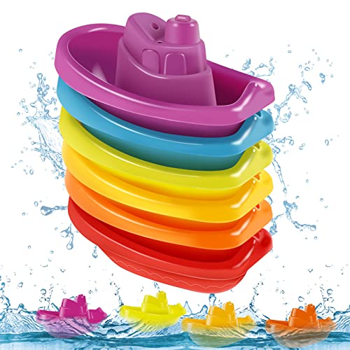 Cosaway Baby Bad Spielzeug 6 bis 12-18 Monate, stapelbare schwimmende Boot Spielzeug für Kleinkinder, 6Packs von Cosaway