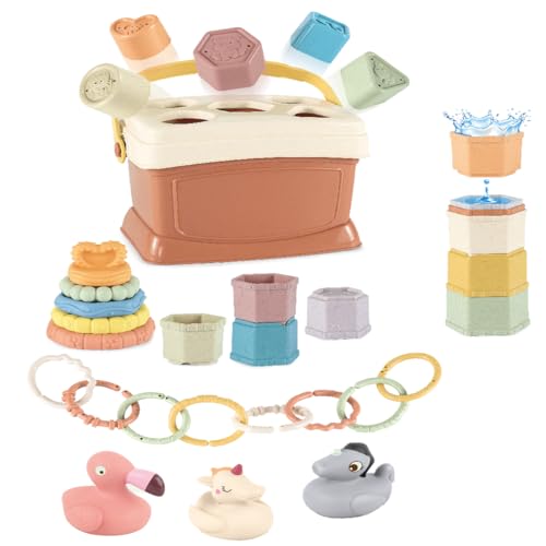 Cosaway Baby Montessori Spielzeug für Alter 6-12-18 Monate, Stapeln Cup Blöcke, sensorische Formen für Aufbewahrungsbehälter, 5 in 1 Kleinkinder Spielzeug Geschenke von Cosaway