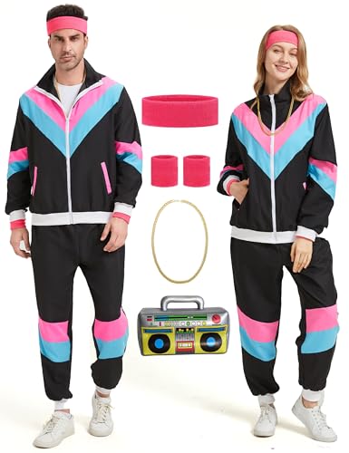 80er 90er Jahre Outfit Herren Damen 80er Trainingsanzug Jacke Hose Anzug, 90er Jahre Jogginganzug Herren, Retro 80er Jahre Kostüm für Erwachsene, 80s Tracksuit Men Women für Fasching Karneval 80er 90er Jahre Outfit Herren Damen 80er Trainingsanzug Jacke Hose Anzug, 90er Jahre Jogginganzug Herren, Retro 80er Jahre Kostüm für Erwachsene, 80s Tracksuit Men Women für Fasching Karneval von Coseaon
