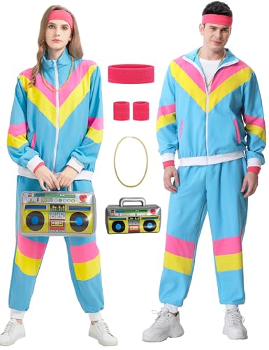 80er 90er Jahre Outfit Herren Damen 80er Trainingsanzug Jacke Hose Anzug, 90er Jahre Jogginganzug Herren, Retro 80er Jahre Kostüm für Erwachsene, 80s Tracksuit Men Women für Fasching Karneval 80er 90er Jahre Outfit Herren Damen 80er Trainingsanzug Jacke Hose Anzug, 90er Jahre Jogginganzug Herren, Retro 80er Jahre Kostüm für Erwachsene, 80s Tracksuit Men Women für Fasching Karneval von Coseaon