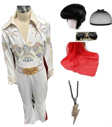 Coseaon 70er jahre Disco Outfits Kinder 70s Rocksängerin Kostüm Jungen Mädchen Halloween Verkleidung Jumpsuit mit Perücke Sonnenbrille Schal Halskette (9-10 Jahre) von Coseaon