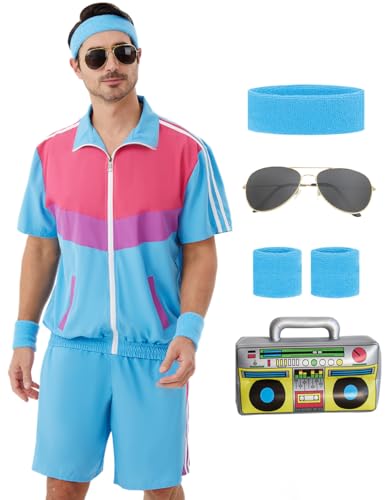 Coseaon 80er 90er Jahre Outfit für Herren Trainingsanzug Shorts Set Herren 80s 90s Retro Jacke Outfits Kostüm für Party, Blau, 3XL Coseaon 80er 90er Jahre Outfit für Herren Trainingsanzug Shorts Set Herren 80s 90s Retro Jacke Outfits Kostüm für Party, Blau, 3XL von Coseaon